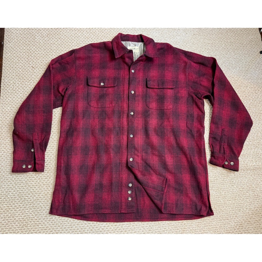Eddie Bauer XXL Tall Buffalo Plaid Wool Lined Shirt Jacket Shacket rustic cabin